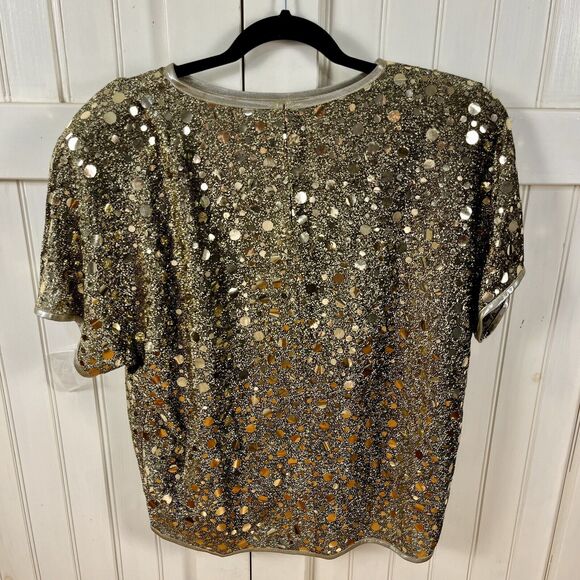 NOS Gold Sparkly Top Vtg Size 16 USA Glam Party Semi Sheer Caron Disco Rave New - Picture 9 of 17